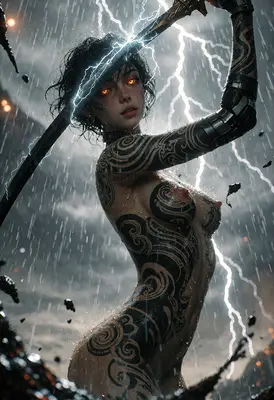 Storm Warrior with Glowing Tribal Tattoos