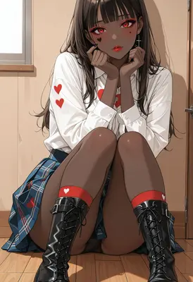 Dark-Skinned Anime Girl With Heart Accents