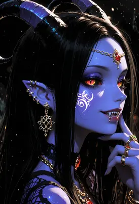 Enigmatic Blue Demon Princess Portrait