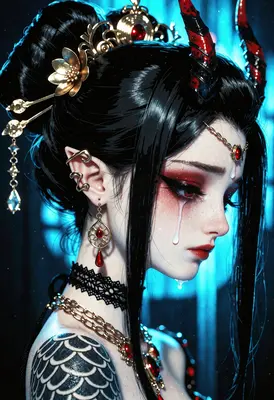 Crying Demon Queen in Ornate Jewelry
