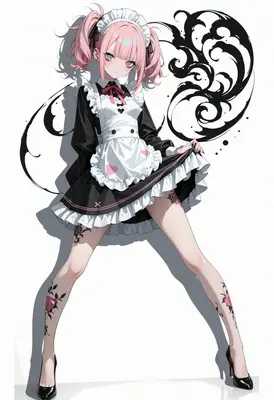 Gothic Lolita Maid with Rose Tattoos