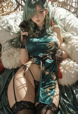 Elegant Dragon Maiden in Silk Lingerie