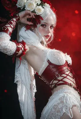 Ethereal Crimson Rose Gothic Maiden