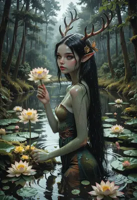Forest Spirit Among The Lotus Flowers