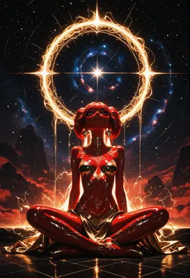 Celestial Red Goddess in Meditation