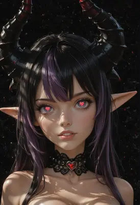 Enchanting Demon Girl with Heart Eyes