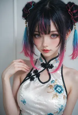 Anime Style Portrait with Floral Cheongsam