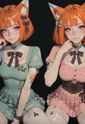 Dual Fox Girl Twins in Pastel