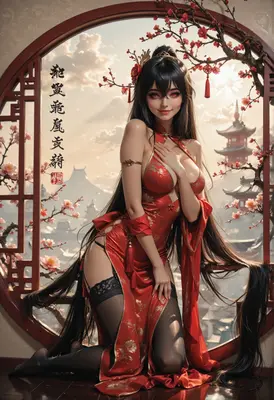 Ethereal Beauty in Traditional Red Qipao