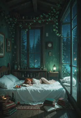 Midnight Reading in a Cozy Cabin