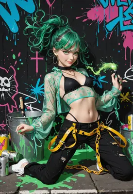 Street Art Rebel with Green Hair