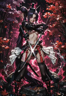 Fierce Samurai Warrior Amidst Autumn Leaves