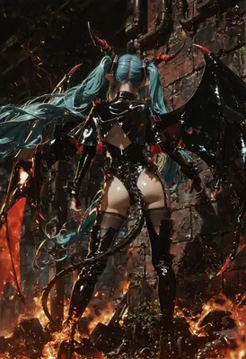 Fiery Succubus in Dark Latex Armor