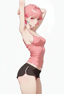 Pink Haired Girl Stretching