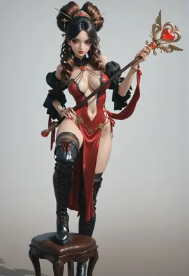 Elegant Sorceress with Heart Staff