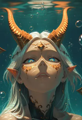 Celestial Horned Being Submerged in Water