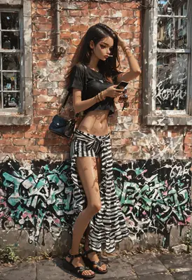 Stylish Urban Girl by Graffiti Wall