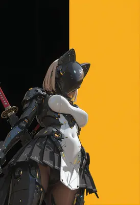 Cybernetic Cat Girl Samurai Warrior