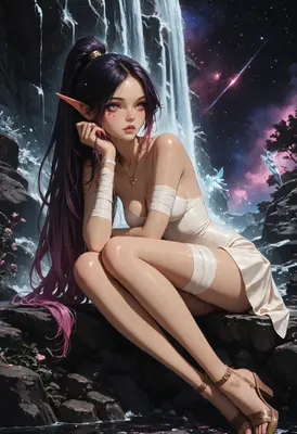 Elf Maiden by the Cosmic Waterfall