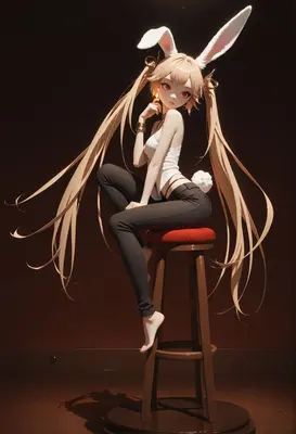 Elegant Blonde Bunny Girl on Stool