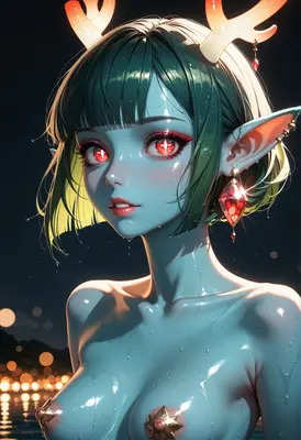 Glowing Horned Elf in Night Rain