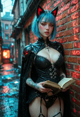 Neon Fox Girl in Rainy Alley