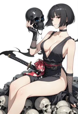 Kunoichi Resting Upon a Throne of Skulls