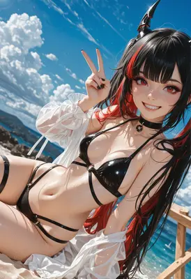 Cheerful Beachside Girl with Horns