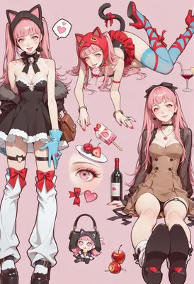 Playful Pink Haired Cat Girl Collection