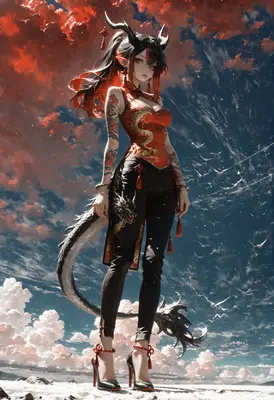 Celestial Dragon Maiden in Red