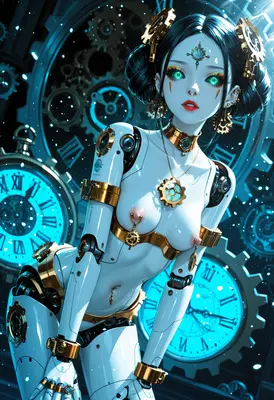 Steampunk Android with Glowing Clockwork