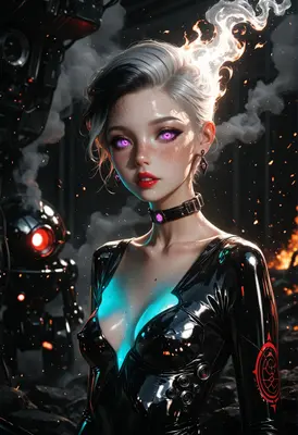 Cybernetic Beauty Amidst Industrial Chaos