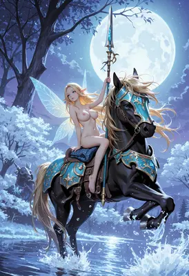 Moonlit Fairy Knight on Horseback