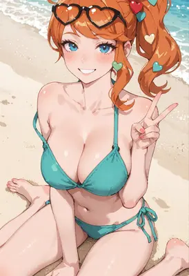 Cheerful Ginger Girl on the Beach