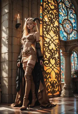 Ethereal Horned Sorceress in Stained Glass