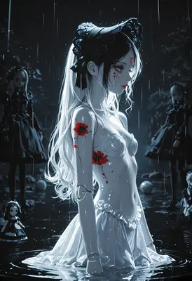 Melancholy Doll in the Midnight Rain