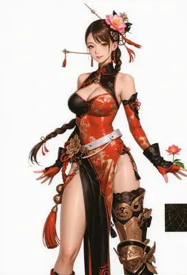 Elegant Warrior in Red Silk