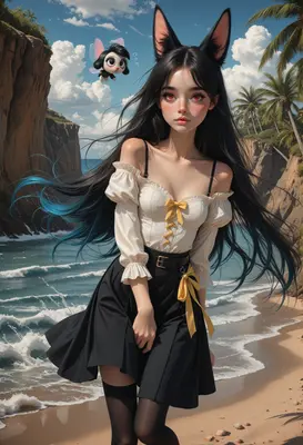 Cat Girl on a Tropical Beach