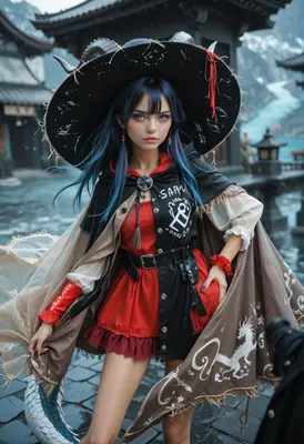 Mystical Horned Witch in Traditional Attire