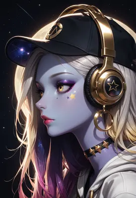 Stellar Girl with Golden Headphones