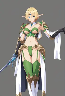 Elegant Elf Warrior in Green Armor