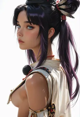 Elegant Warrior with Purple Ponytail