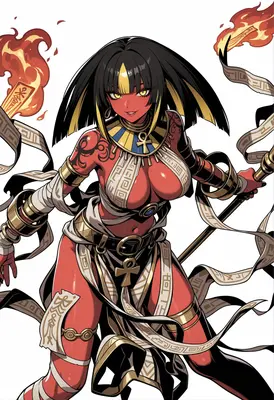 Fiery Egyptian Priestess with Ancient Runes