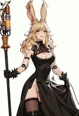 Android Bunny Girl with Steampunk Staff