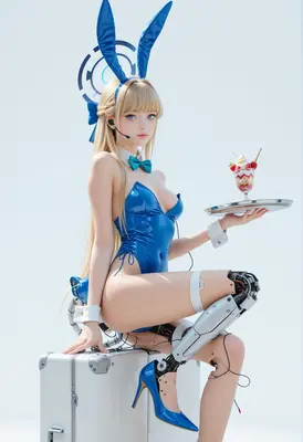 Cyborg Bunny Girl Serving Strawberry Parfait