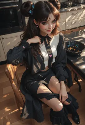 Butterfly Themed Girl in Kitchen