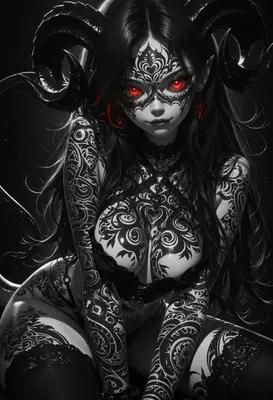 Ink Enveloped Succubus with Glowing Eyes