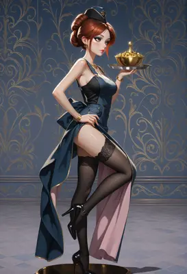 Elegant Server in Denim Formal Wear