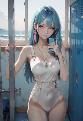 Blue Haired Girl in Locker Room