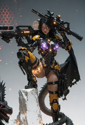 Cybernetic Warrior with Dragon Companion
